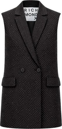 John Richmond Getailleerd Vest met Micro Applicaties - Dames - Gillet - Zwart - L - Leer - Kostuums