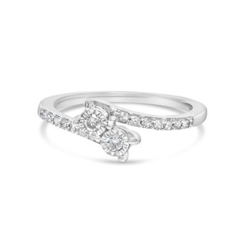 House of Brilliance 10K White Gold 1/4 Cttw Two-Stone Diamond Bypass Engagement Ring