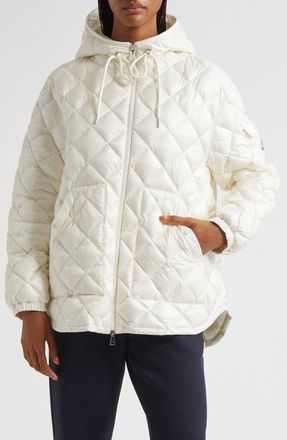 Moncler Diamond Quilted Down Hooded Jacket in Silk White at Nordstrom, Size 12 Us
