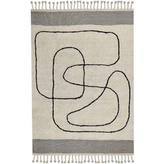 Beliani Tappeto da soggiorno cotone beige e nero motivo astratto 140 x 200 cm Dokuz