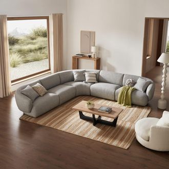 Castlery Gray Performance Fabric Extended L-Shape Sectional Sofa | Auburn by Castlery, Modular Lounge, Tightback Armrests, Grey
