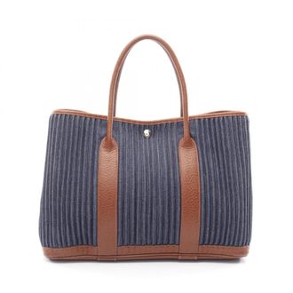 Herm&egrave;s Garden Brown Navy Buffle Skipper Leather Handbag Tote Bag (Pre-Owned)
