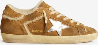 Golden Goose Niedrige Shearling- und Metallic-Leder-Sneakers Super-Star