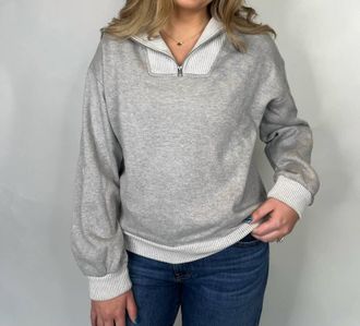 Bella Dahl Mix Knit Henley Zip Sweatshirt In Grey