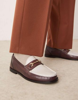 Asos loafers in burgundy and white leather-Red