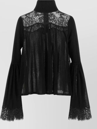 Zimmermann lace high-neck bell-sleeve blouse