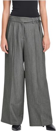 Ichi Wide Trousers, female, Gray, Size: S Tailored Trousers with Zip and Hook Fastening