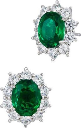 Savvy Cie Jewels Oval Cubic Zirconia Halo Stud Earrings in Emerald Green at Nordstrom Rack