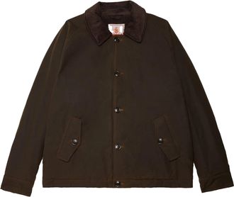 Baracuta Brown Waxed Cotton Deck Jacket with Corduroy Collar