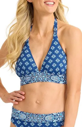 Tommy Bahama Noble Pineapple Reversible Halter Bikini Top in Indigo Tide Rev at Nordstrom, Size X-Small