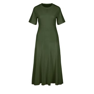 Bomboogie Vestido largo de algod&oacute;n de manga corta - Dresses - Mujer - Verde - XS