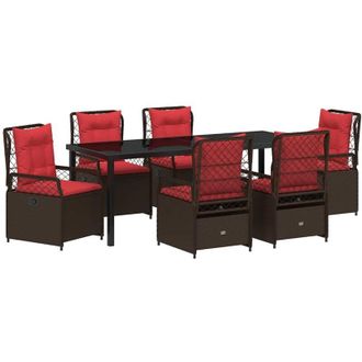 vidaXL Conjunto De Comedor De Jard&iacute;n 7 Pcs Marr&oacute;n Rat&aacute;n Sint&eacute;tico Vidaxl