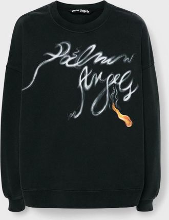 Palm Angels Mens Palm Angels Foggy Sweatshirt Black White - Size: 42