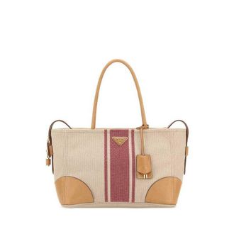 Prada Sand Canvas Large Shopping Bag Naturale+rosso Borse A Mano