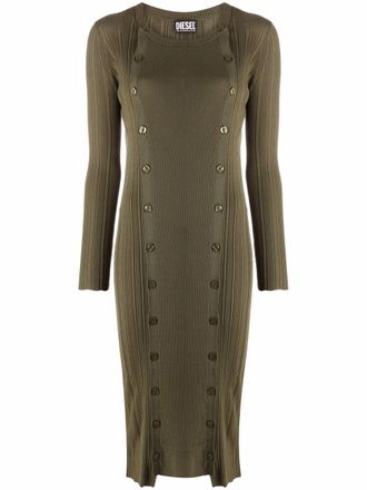 Diesel ribbed-knit buttoned panel dress - women - Cotton/Nylon - M - Green