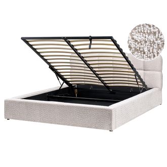 Beliani Cama Moderna Con Almacenaje De Boucl&eacute; Beige Claro 160 X 200 Cm Baston