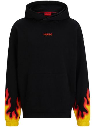 HUGO BOSS flame-print cotton hoodie - Black