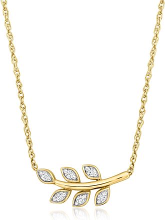 Ross-Simons Diamond Leaf Necklace in 18kt Gold Over Sterling