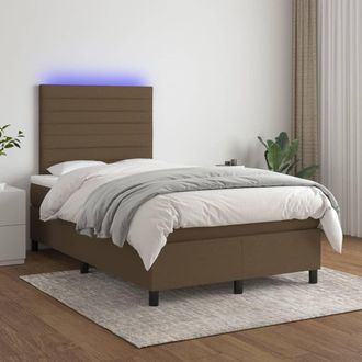 vidaXL Vidaxl - Cama Box Spring Con Colch&oacute;n Y Led Tela Marr&oacute;n Oscuro 120x200 Cm