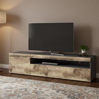 Dmora Dmora - Mueble De Televisi&oacute;n Dbele, Aparador Bajo Para Sal&oacute;n, Base Soporte Tv, 100% Made In Italy, Cm 150x40h37, Pizarra Y Arce