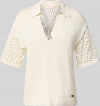 Liu Jo Relaxed Fit Poloshirt in Strick-Optik mit Strasssteinbesatz in Offwhite, Gr&ouml;&szlig;e XL