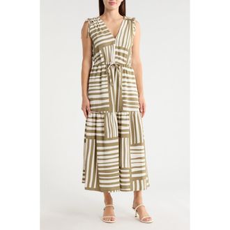 Calvin Klein Gauz A-Line Maxi Dress in Light Olive/Cream at Nordstrom Rack, Size 12