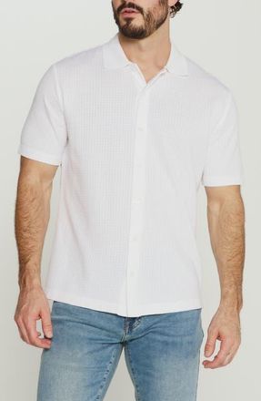 7 Diamonds Landry Waffle Knit Short Sleeve Button-Up Shirt in White at Nordstrom, Size Xx-Large
