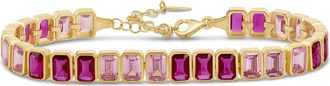 SHYMI Bezel-Set Emerald Shape Tennis Statement Bracelet -.925 Sterling Silver, 14K Gold-Plated, Rhodium Plated, Cubic Zirconia, Adjustable Size, Day to Nigh