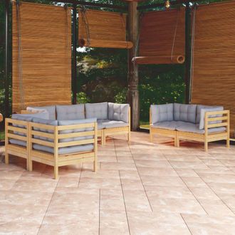 vidaXL Conjunto De Sal&oacute;n De Jard&iacute;n De 7pcs Con Cojines De Pino S&oacute;lido