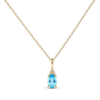 House of Brilliance 10K Yellow Gold Oval Birthstone Trio Diamond Accent Drop Pendant Necklace