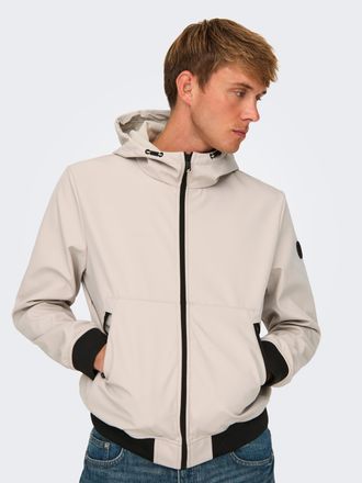 Only & Sons Softshelljacke ONLY & SONS ONSBOWIE SOFTSHELL BOMBER NOOS, Herren, Gr. XXL, silber lining, Web, Obermaterial: 100% Polyester, regular fit, Rippb&uuml;ndche