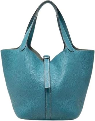 Herm&egrave;s Pre-owned Picotin Bucket Bag - Dames - Vintage Tas - Blauw - ONE Size - Leer - Vintage