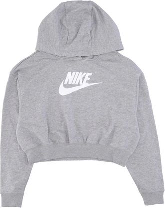 Nike Grafische Oversized Crop Hoodie - Dames - Sportshirts - Grijs - L - Katoen - Fitness