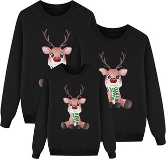 Generic Family Matching Christmas Jumpers Xmas Reindeer Printed Long Sleeve Sweatshirts Casual Crew Neck Pullover Tops for Couples Holiday 1