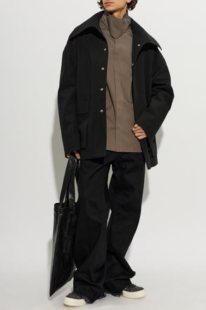 Rick Owens Stand Collar Shirt, Mens, Brown
