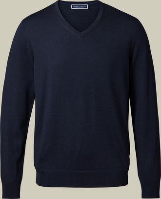 CHARLES TYRWHITT Merino V-Neck Jumper - Navy Size XXXL by Charles Tyrwhitt