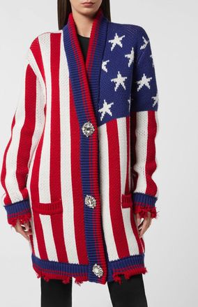 Philipp Plein Cardigan relaxed fit in misto lana a righe con bottoni gioiello
