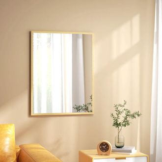 OEM Mampara Desmontable, Espejo De Pared Rectangular De 90 X 70 Cm, Marco De Madera, Ideal Para Ba&ntilde;o, Sal&oacute;n O Dormitorio, Color Natural -crezuo