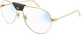 Cartier Santos Zonnebrillen - Heren - Zonnebrillen - Geel - 61 MM - Leer - Accessoires