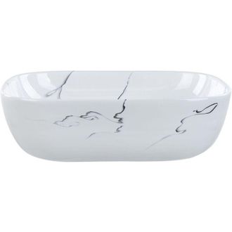 Beliani Lavabo da appoggio per bagno Ceramica effetto marmo 470 x 340 mm Bianco Hopi