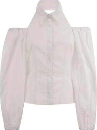 MVP Wardrobe Off-the-Shoulder Poplin Blouse met Statement Kraag - Dames - Overhemden - Wit - 2XS - Katoen - Overhemden