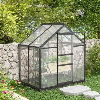 OUTSUNNY Walk-In Polycarbonate Greenhouse Plant Grow Galvanized Aluminium in Grey