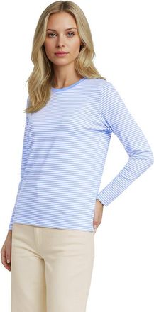 Lands End Relaxed Supima Cotton Long Sleeve Crew Neck T-Shirt in Light Sea Blue Micro Stripe at Nordstrom, Size X-Small