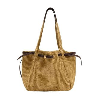 Tory Burch Raffia Straw Shoulder Bag Beige