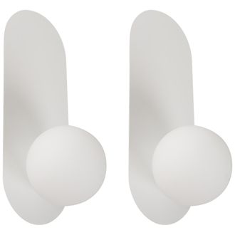 Beliani Conjunto De 2 L&aacute;mparas De Pared Ovaladas Con Pantallas Esf&eacute;ricas De Vidrio Opalino Blanco Leisi