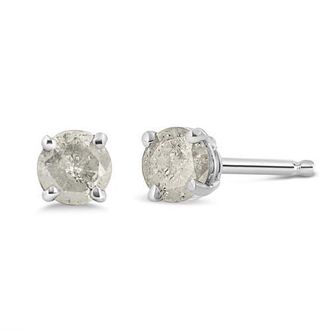 House of Brilliance Silver 3/4 Ct RoundSalt and Pepper Diamond Classic Stud Earrings in White at Nordstrom