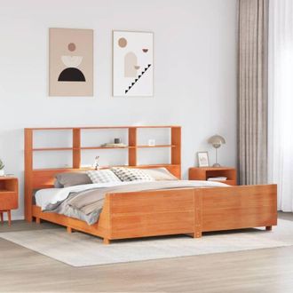 vidaXL Vidaxl - Cama Sin Colch&oacute;n Madera Maciza De Pino Marr&oacute;n Cera 200x200 Cm