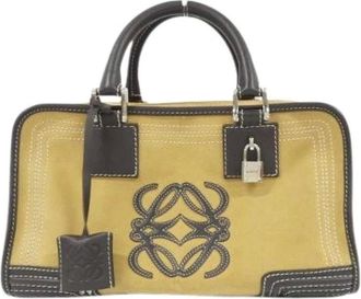 Loewe Pre-owned Handbags, male, Yellow, Size: ONE SIZE Pre-owned Amazona Suede Handbag
