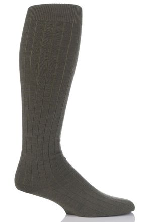 Viyella Mens Knee High Wool Ribbed Sock With Hand Linked Toe, Green, 6-11