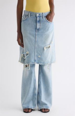Acne Studios Ripped Skirted Wide Leg Jeans in Light Blue at Nordstrom, Size 10 Us